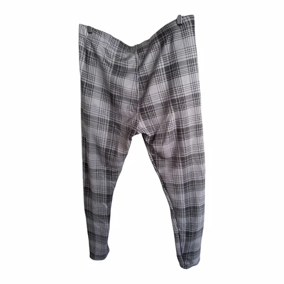 MyStyle Plaid Pull On Pants Lined Gray Black Straight Leg Size Large - Picture 2 of 4